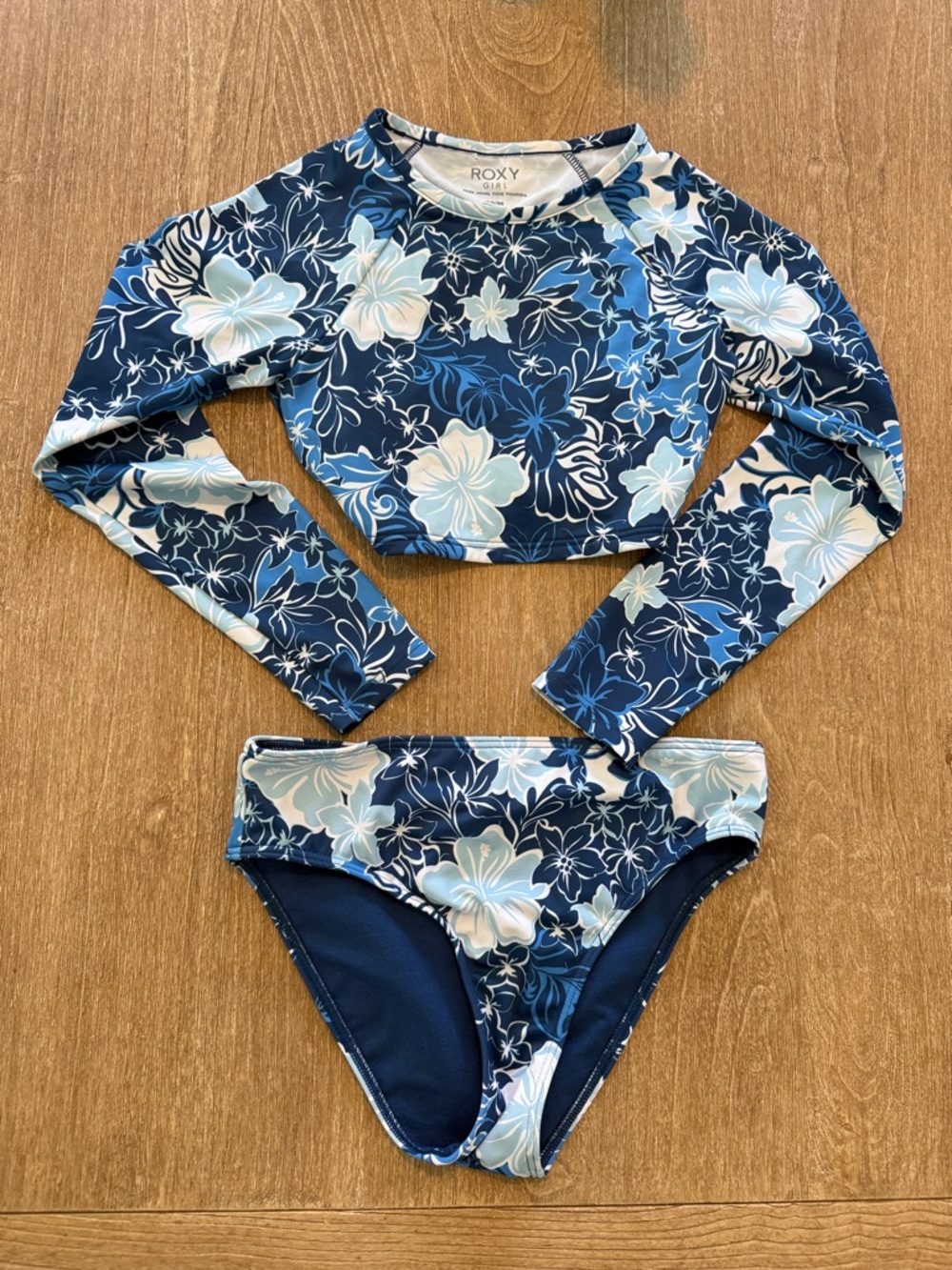 Roxy Navy & Light Blue Floral Long Sleeve Bikini Set 10